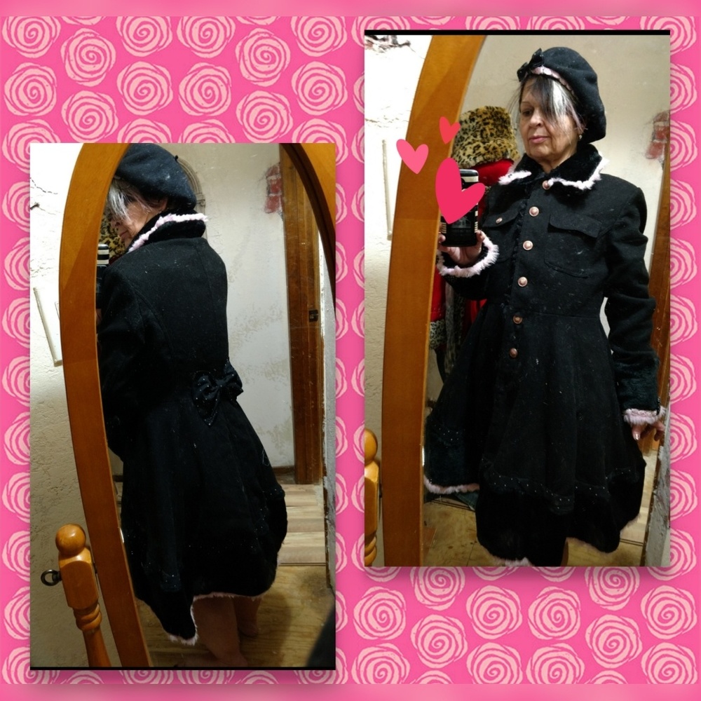Black Lolita double fur trimmed coat